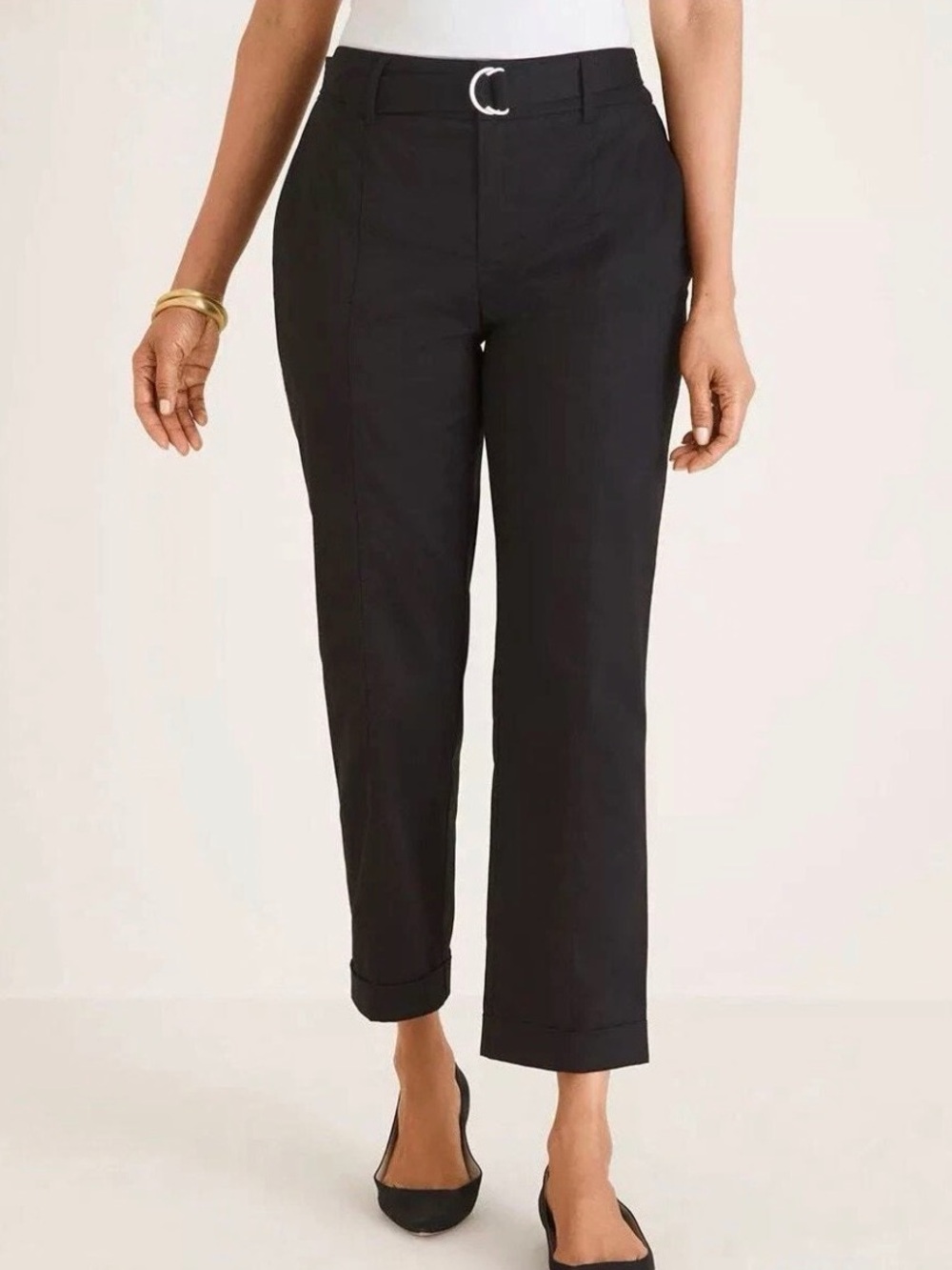 NWT Chico's Size 1 Utility Ankle Pants Black Trousers Relaxed Belt Size 8 NEW